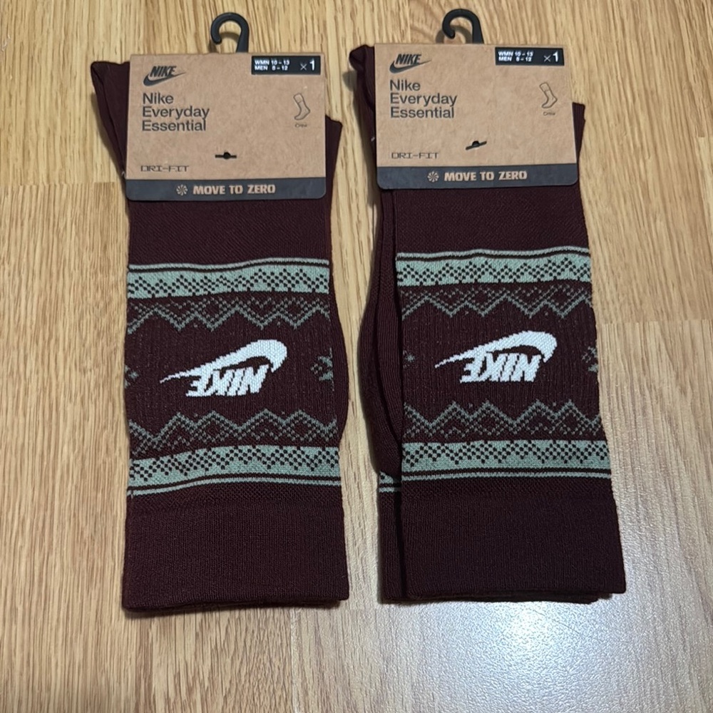 Nike Brown Casual Crew Socks with Nordic Pattern 2 Pack